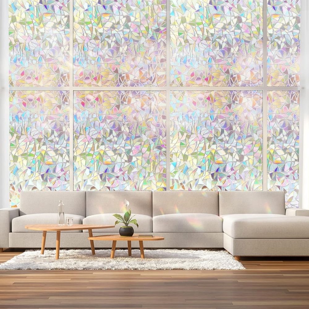 Static Cling Window Film with UV Blocking and Rainbow Light Effects