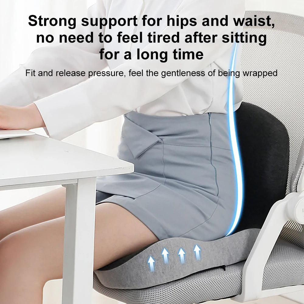 Memory Foam Seat Cushion with Curved Backrest and Removable Cover