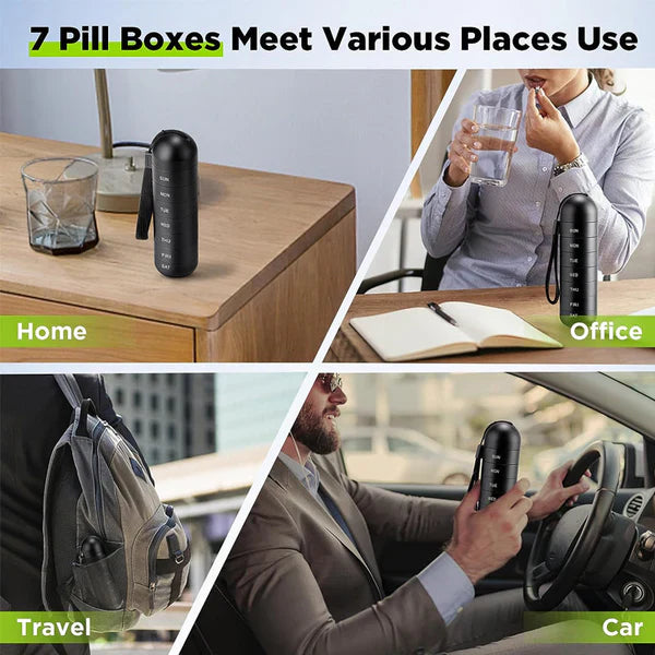 Weekly Pill Organizer with Waterproof Aluminum Construction and Silicone Gaskets