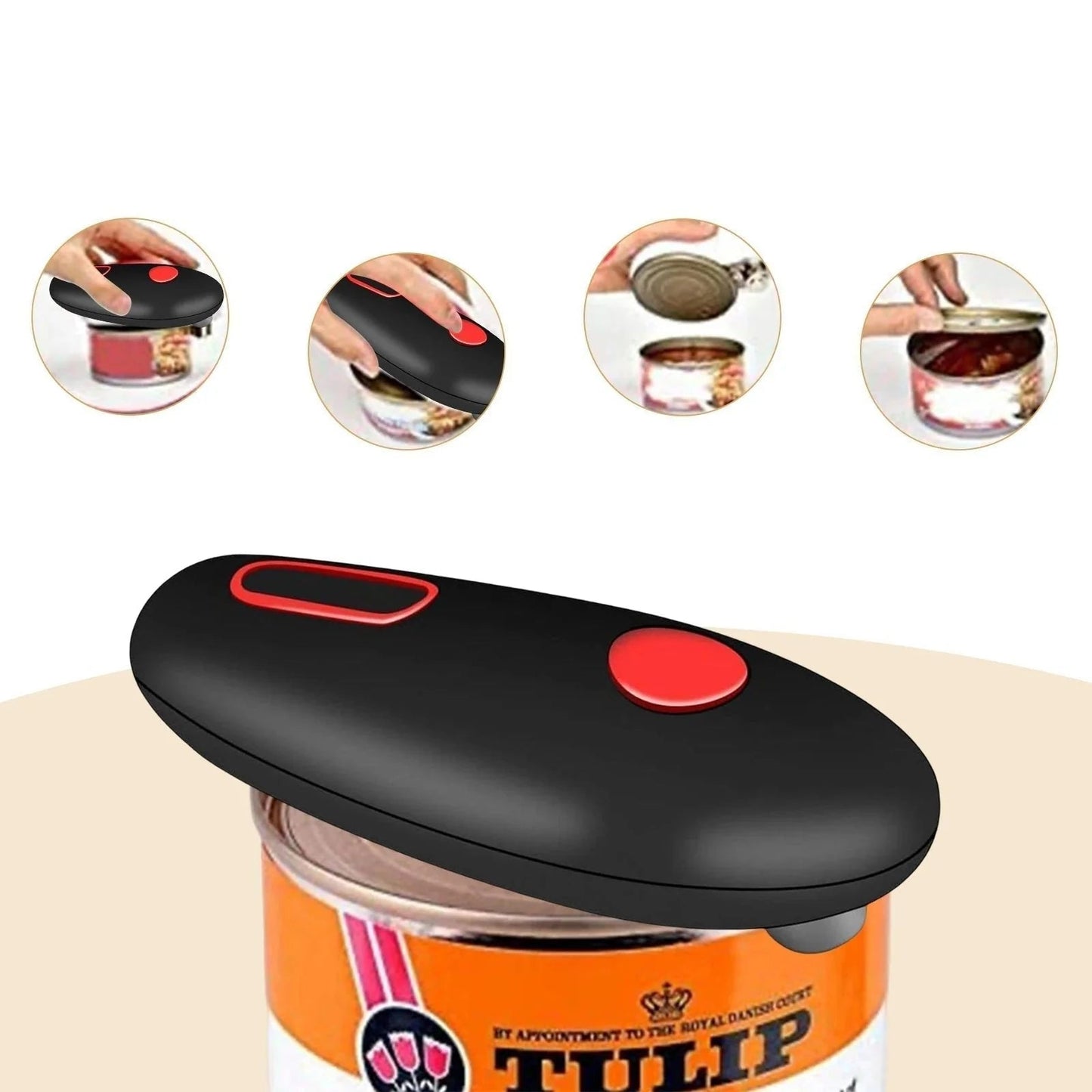 Battery-Powered Can Opener with One-Touch Button and Smooth Edge Technology