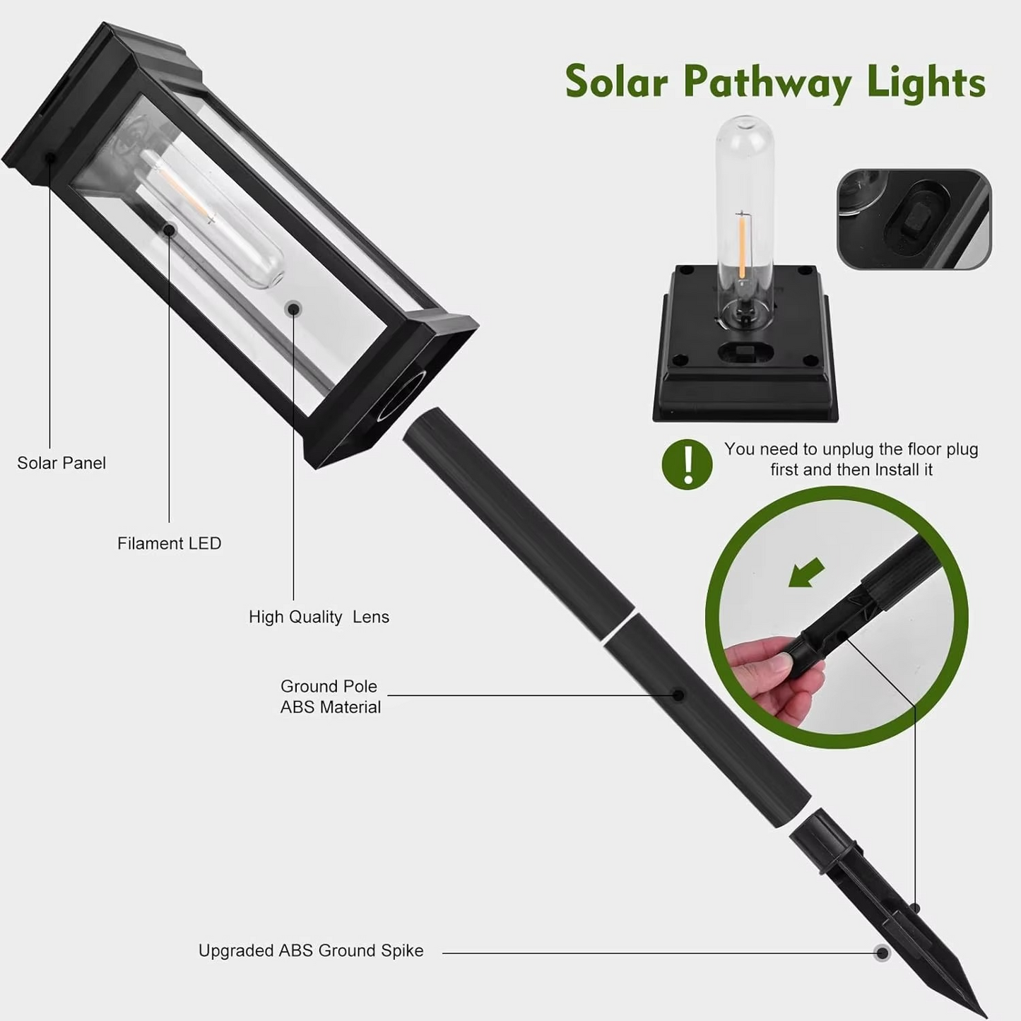 Solar Pathway Lights with Automatic Dusk-to-Dawn Sensor and Waterproof Design, 2-Pack