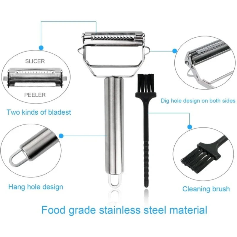 Stainless Steel Vegetable Peeler with Julienne Blade and Dual Cutting Functions
