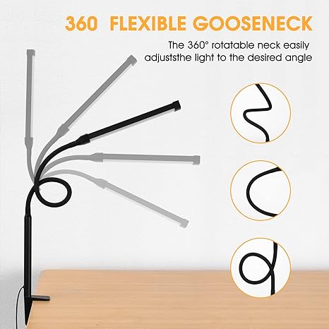 LED Desk Lamp with Clamp, Flexible Gooseneck and 3 Light Modes