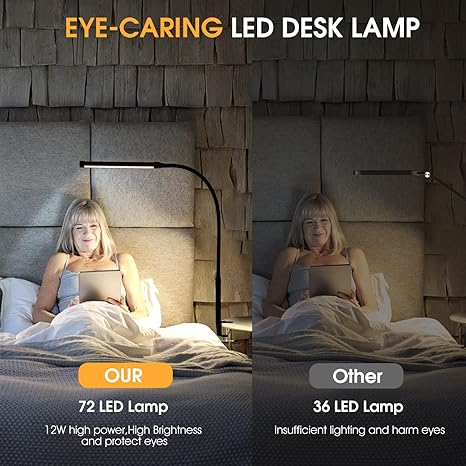 LED Desk Lamp with Clamp, Flexible Gooseneck and 3 Light Modes
