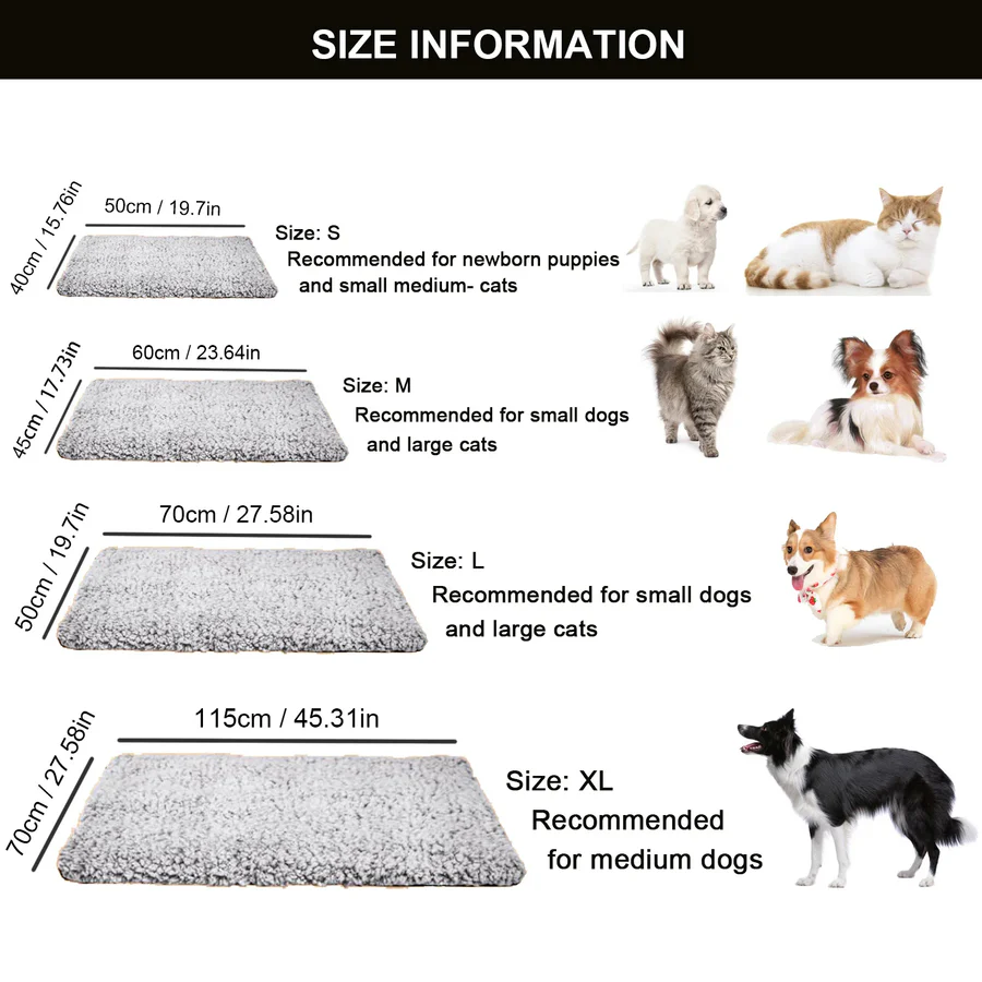 Self-Heating Pet Pad for Dogs and Cats, Soft Faux Fur, Portable and Washable Mat