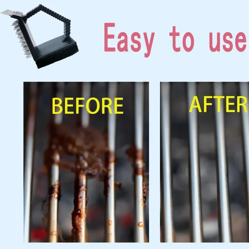 3 in 1 Right Angle Barbecue Grill Brush with Brass Wires
