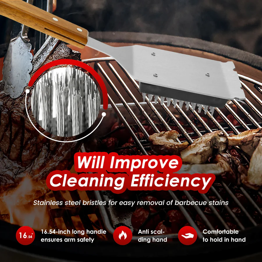 Long Handle Barbecue Grill Brush with Scraper