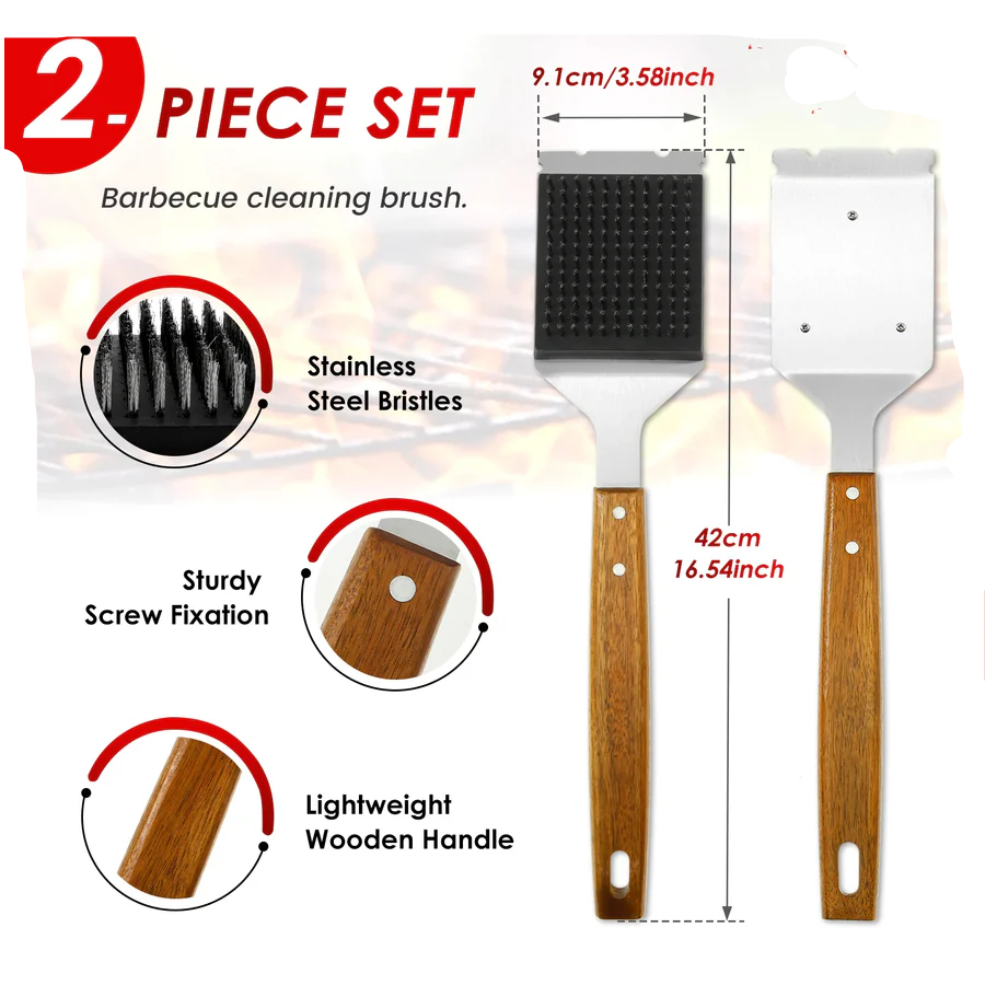 Long Handle Barbecue Grill Brush with Scraper