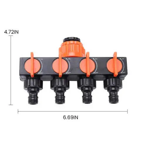 4-Way Garden Hose Splitter with Valves
