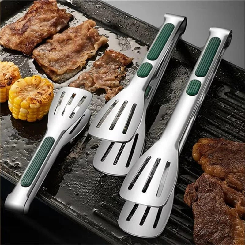 Stainless Steel Kitchen Tongs with Scalloped Grip and Lightweight Design