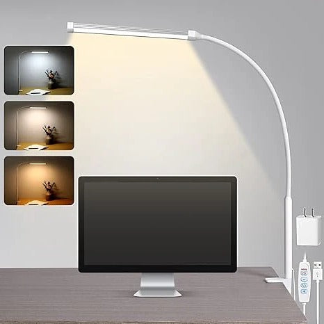 LED Desk Lamp with Clamp, Flexible Gooseneck and 3 Light Modes