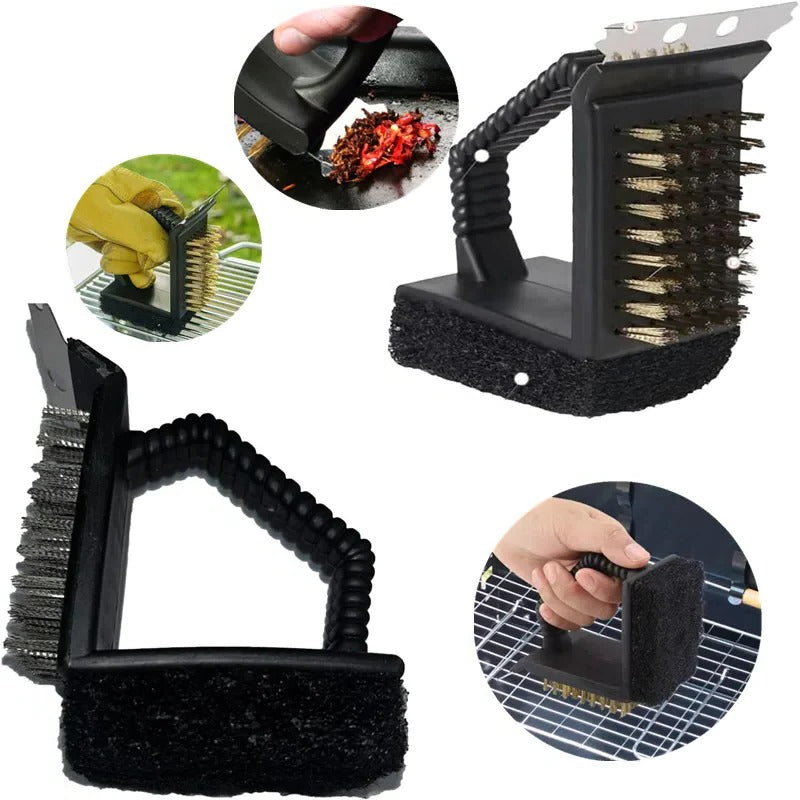 3 in 1 Right Angle Barbecue Grill Brush with Brass Wires