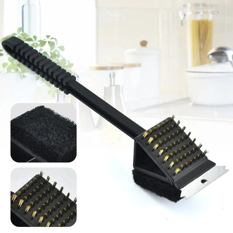 3-in-1 BBQ Cleaning Tool with Scraper & Brush, Durable Cleaning for Grills