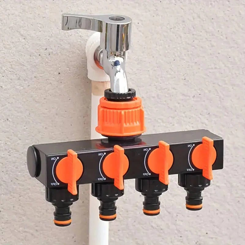 4-Way Garden Hose Splitter with Valves