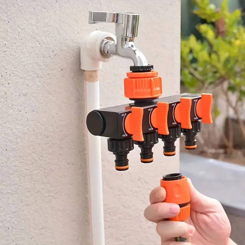 4-Way Garden Hose Splitter with Valves