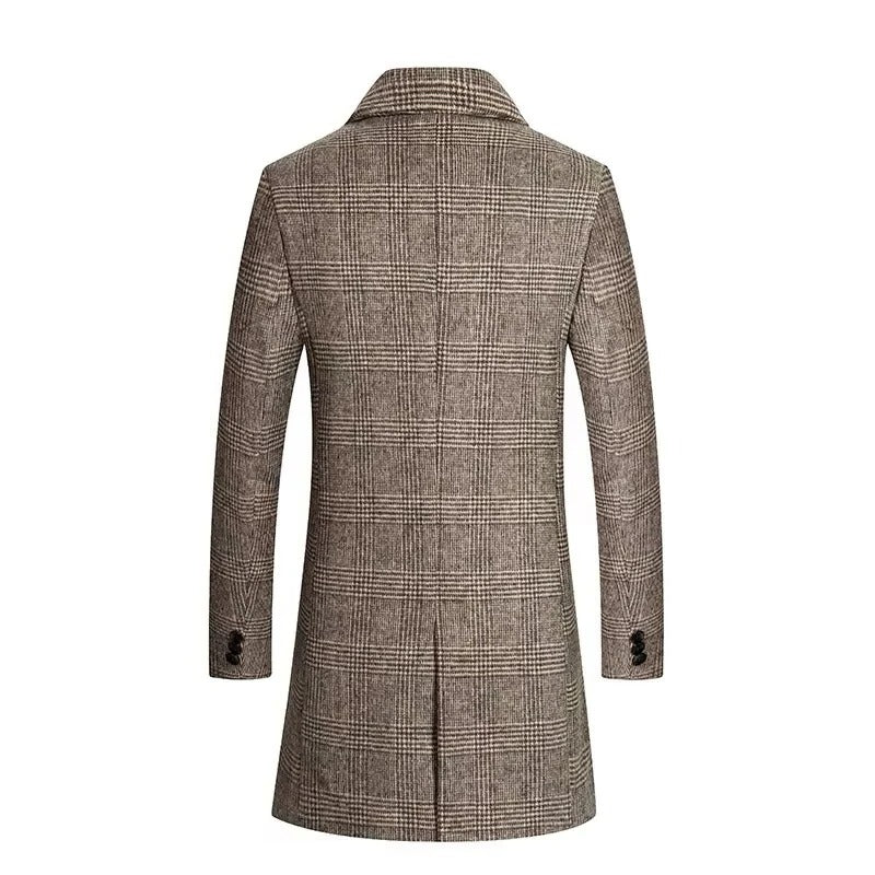 Warm Men’s Plaid Wool Coat with Quilted Cotton Lining