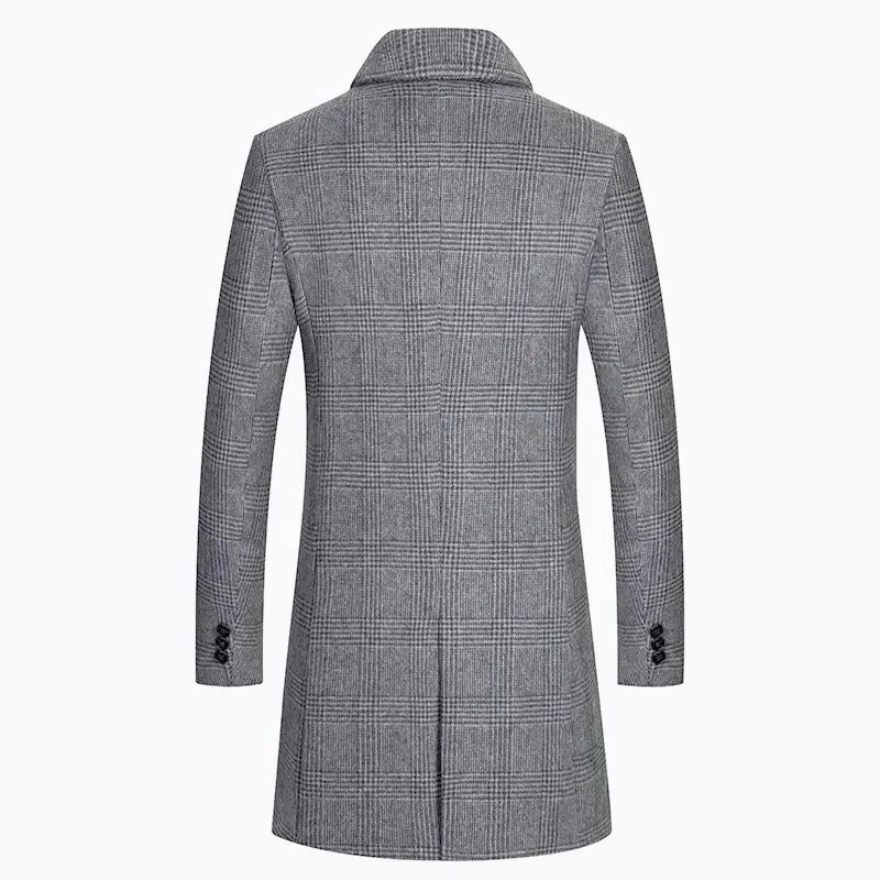 Warm Men’s Plaid Wool Coat with Quilted Cotton Lining