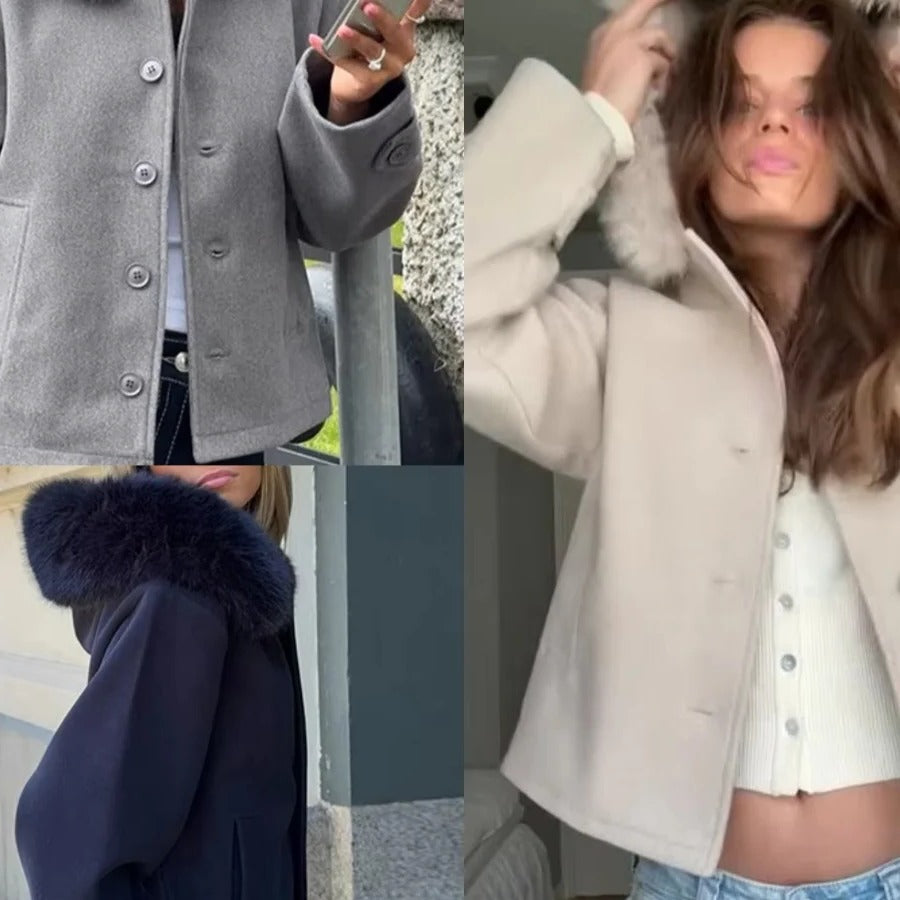 Stylish Wool Blend Hooded Coat for Women’s Winter Wear