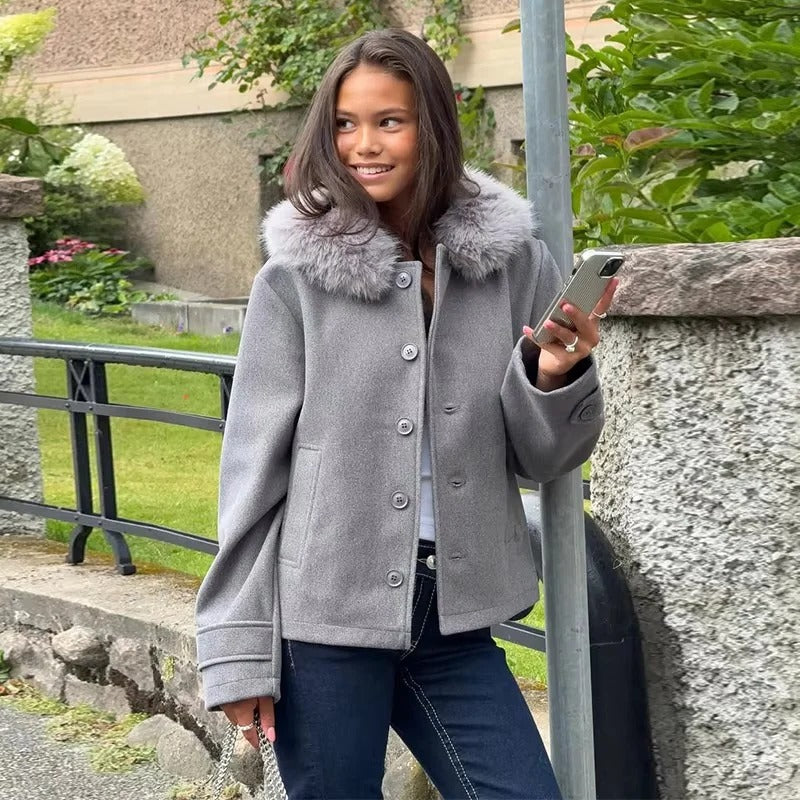 Stylish Wool Blend Hooded Coat for Women’s Winter Wear