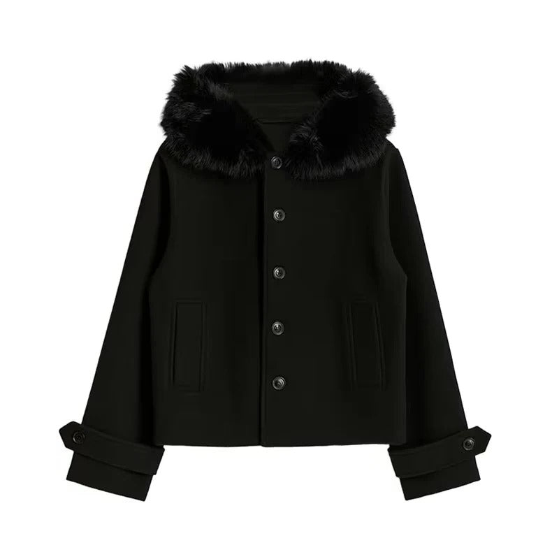 Stylish Wool Blend Hooded Coat for Women’s Winter Wear