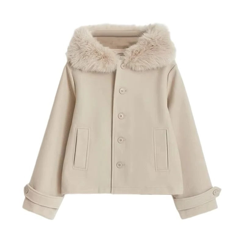 Stylish Wool Blend Hooded Coat for Women’s Winter Wear