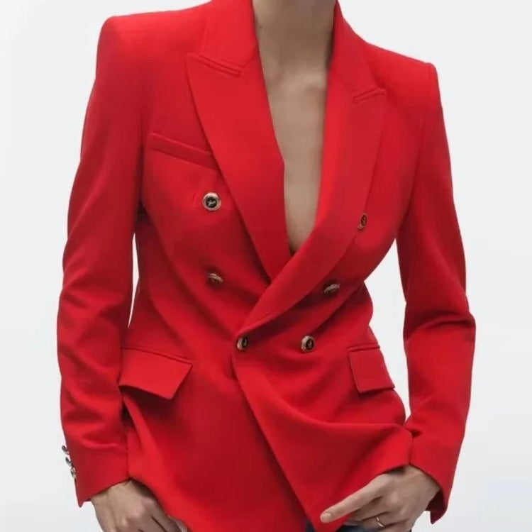 Elegant Women’s V-Neck Blazer with Fitted Silhouette