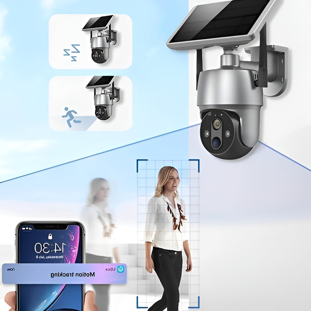Outdoor Smart Camera with Solar Panel and 355 Degree Rotation, 1080P Night Vision