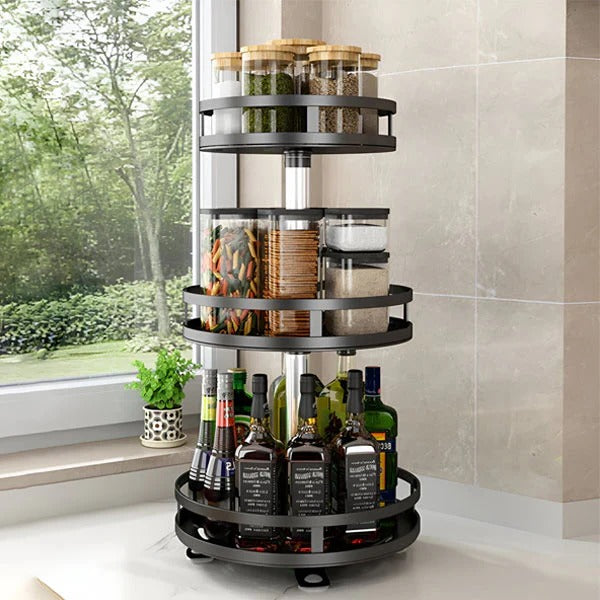 3-Tier Turntable Storage Rack – Metal Construction