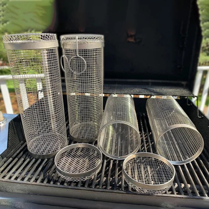 Small Hole Rolling Mesh Grill Basket For Fries And Shrimp