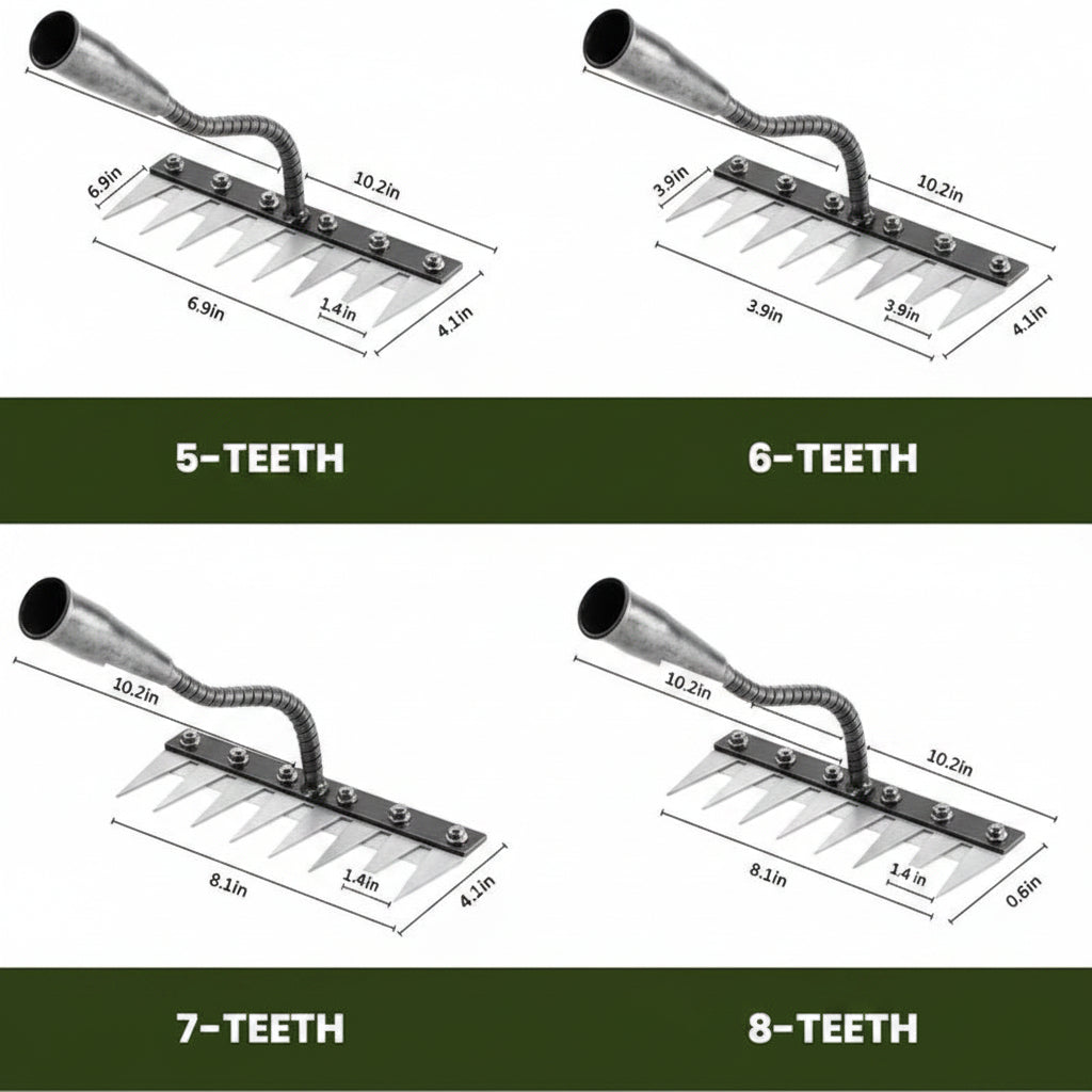 Carbon Steel Weeding Rake with Interchangeable Tine Options and Soft Grip Handle