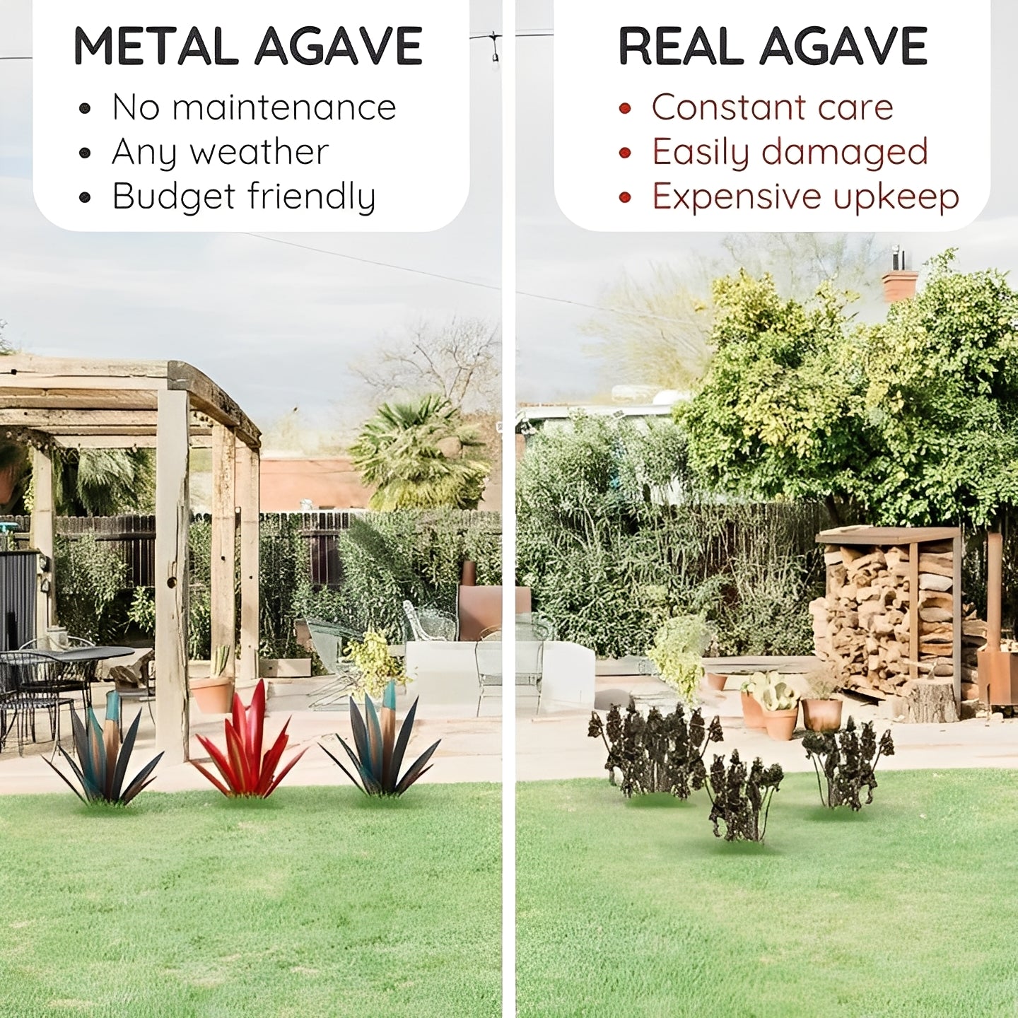 Metal Agave Sculpture with Rust Finish and Weather Resistant Coating for Indoor Outdoor