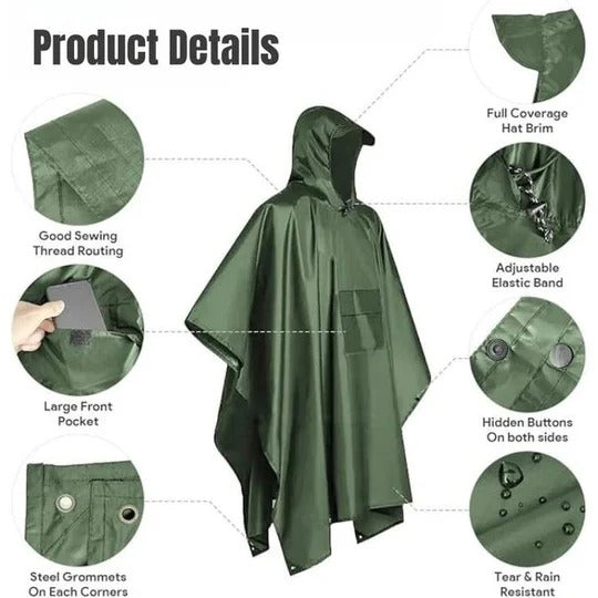 Lightweight Packable Rain Poncho for Outdoor Use