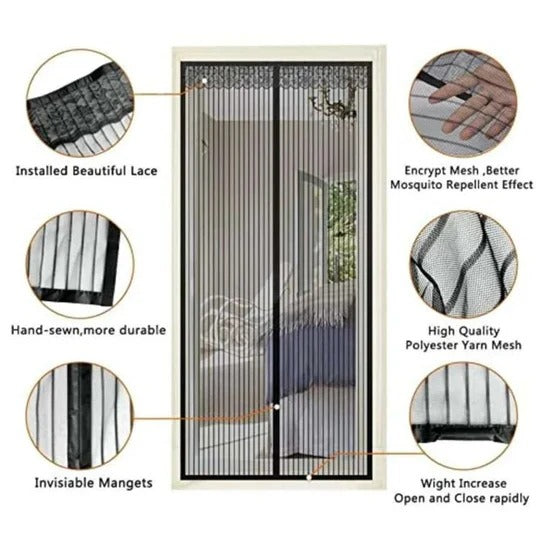 Magnetic Mesh Screen Door with Automatic Closure