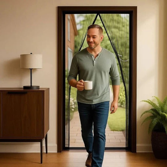 Magnetic Mesh Screen Door with Automatic Closure
