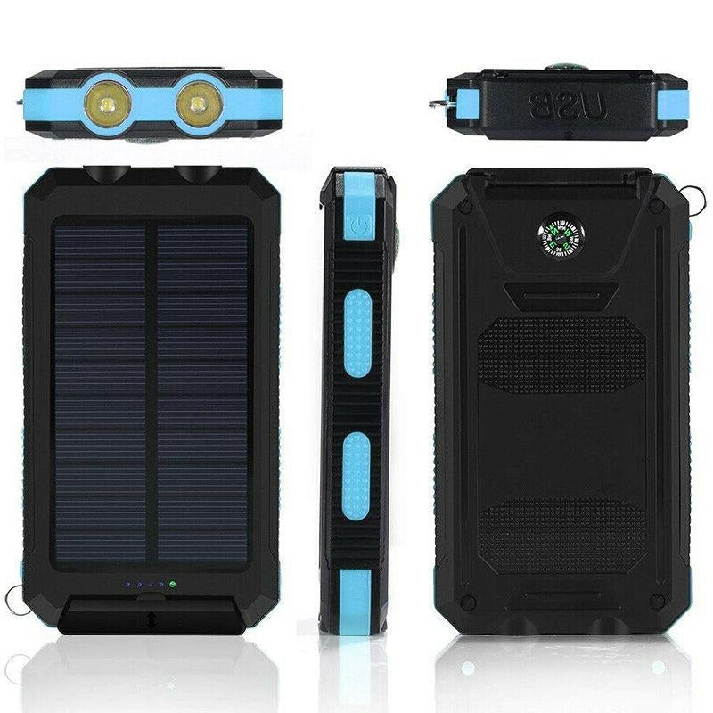 Portable Solar Power Bank with Dual USB Ports and LED Flashlight, 500000mAh