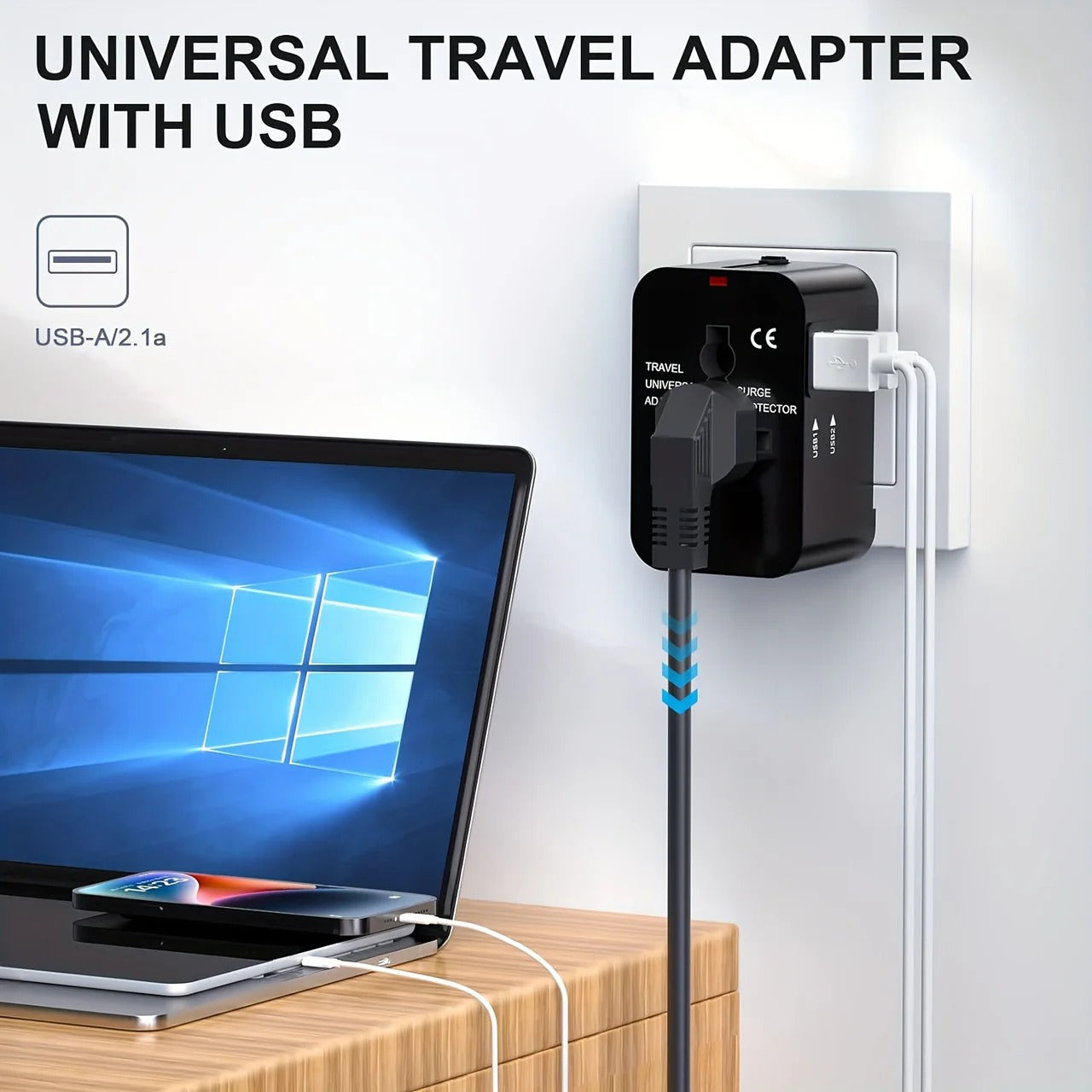 International Travel Adapter with Dual USB Ports and Dual Voltage Support