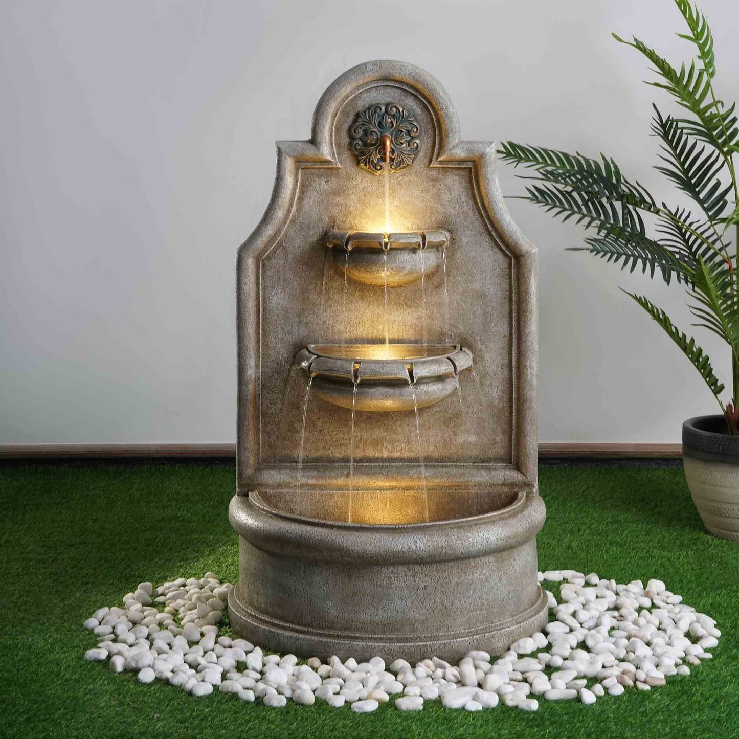 Tidrino Floor Water Fountain, Natural Finish