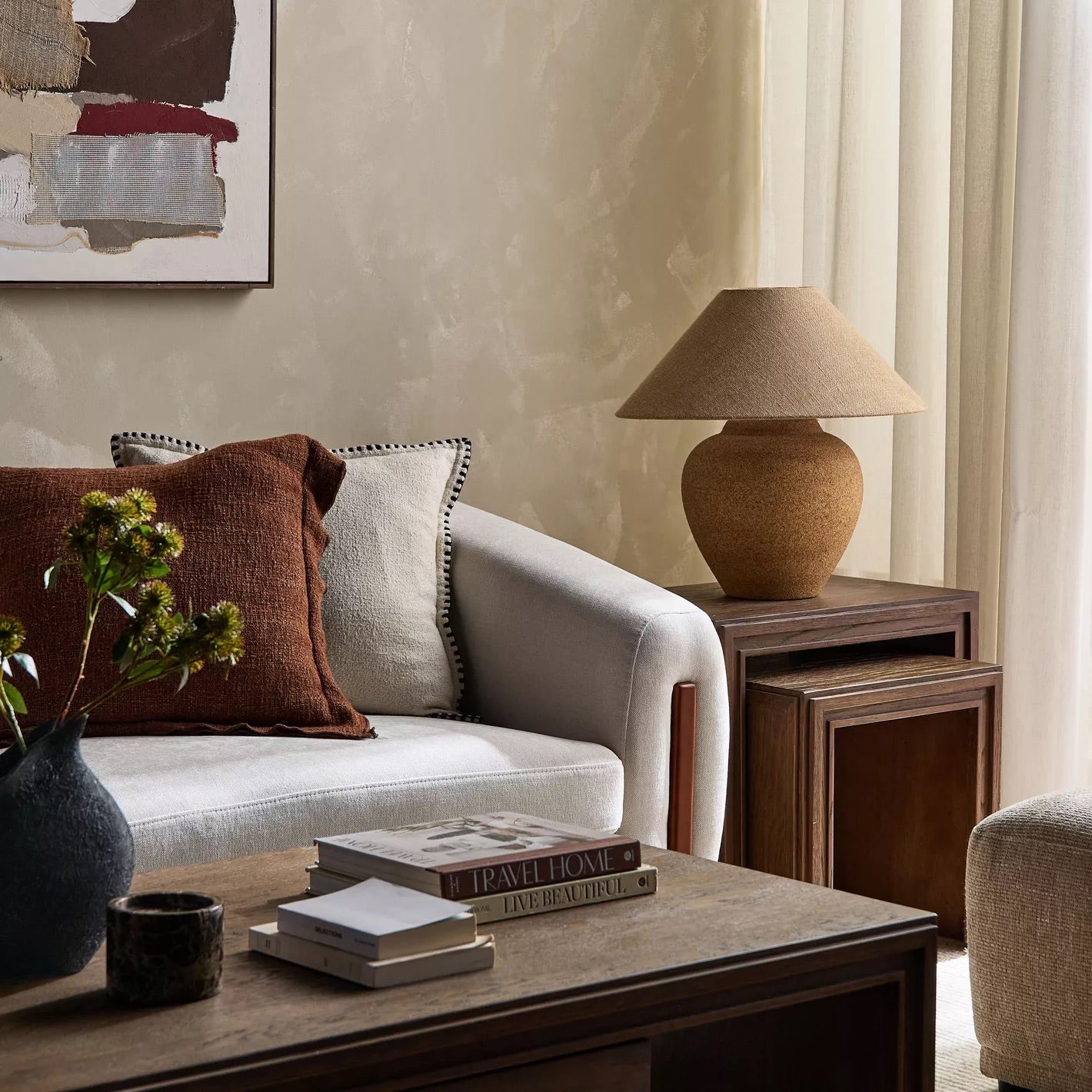 Veylo Brown Ceramic Table Lamp, 48cm