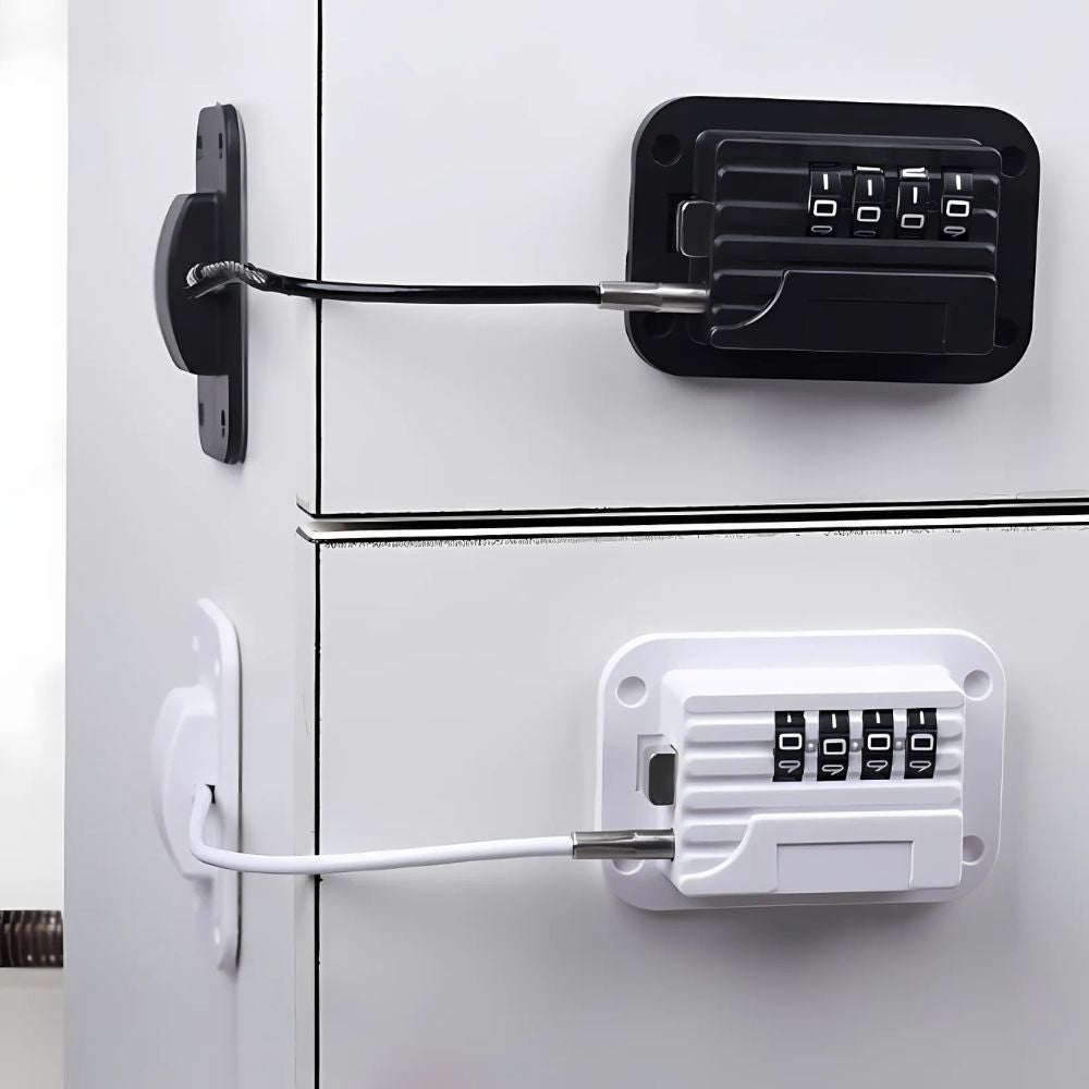 Refrigerator Door Lock with Adjustable Strap and Custom Password Code