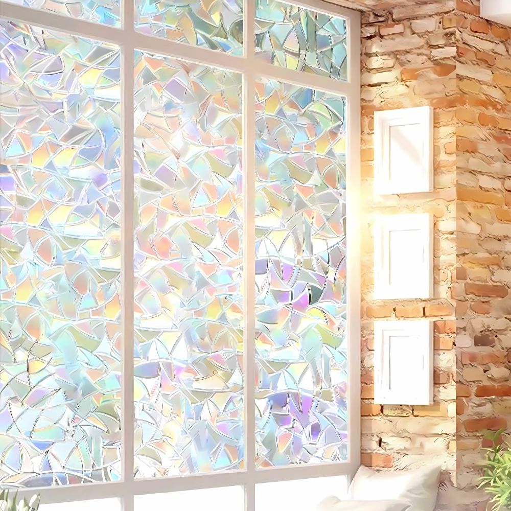 Static Cling Window Film with UV Blocking and Rainbow Light Effects