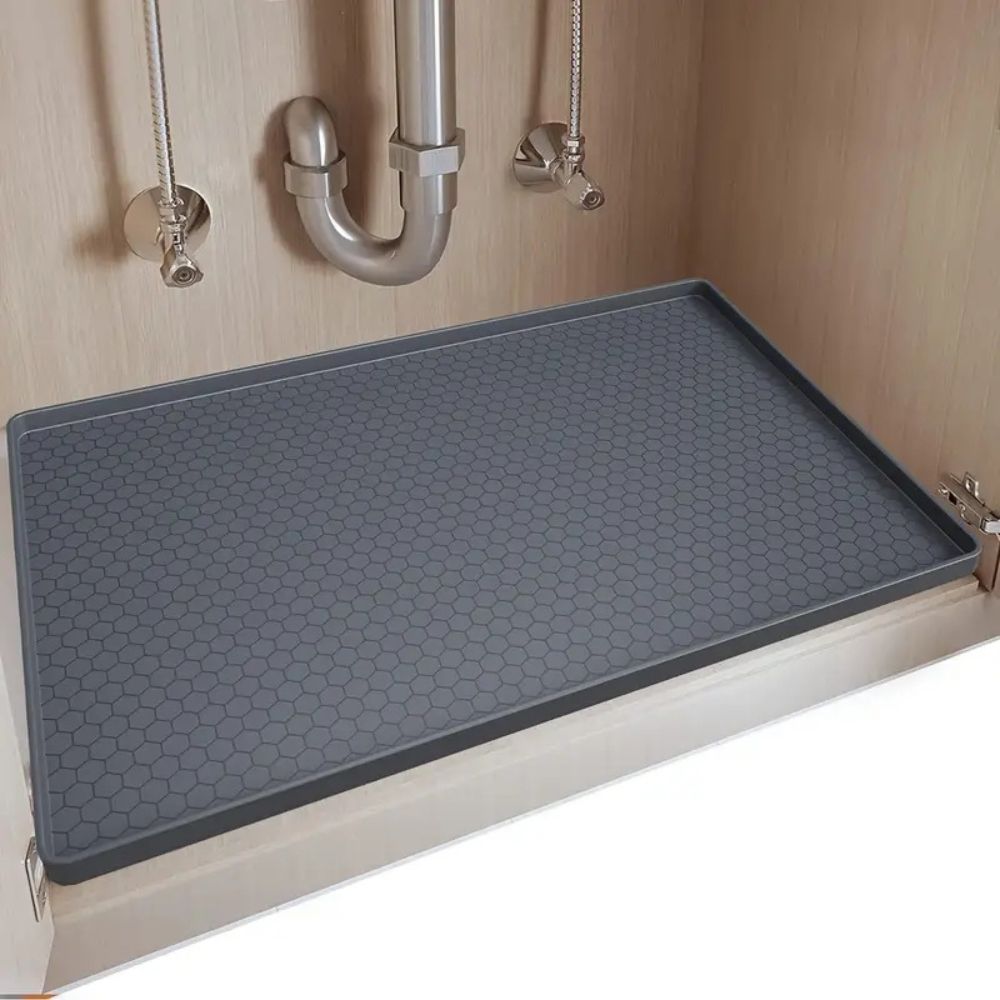 Silicone Under Sink Mat with Raised Edges and Non-Slip Surface, Trimmable