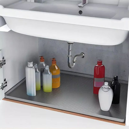 Silicone Under Sink Mat with Raised Edges and Non-Slip Surface, Trimmable