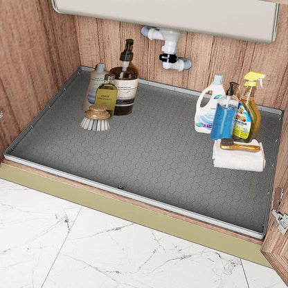 Silicone Under Sink Mat with Raised Edges and Non-Slip Surface, Trimmable