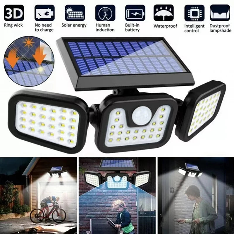 Solar Motion Sensor Light with 74 LED Bulbs and Adjustable Head for Outdoor Yards