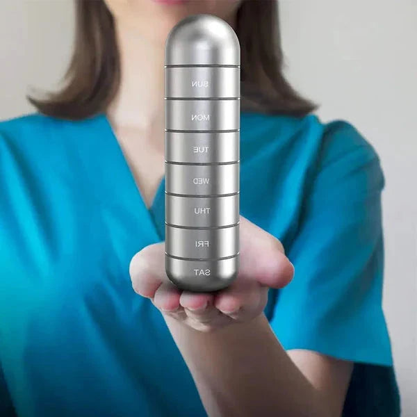 Weekly Pill Organizer with Waterproof Aluminum Construction and Silicone Gaskets
