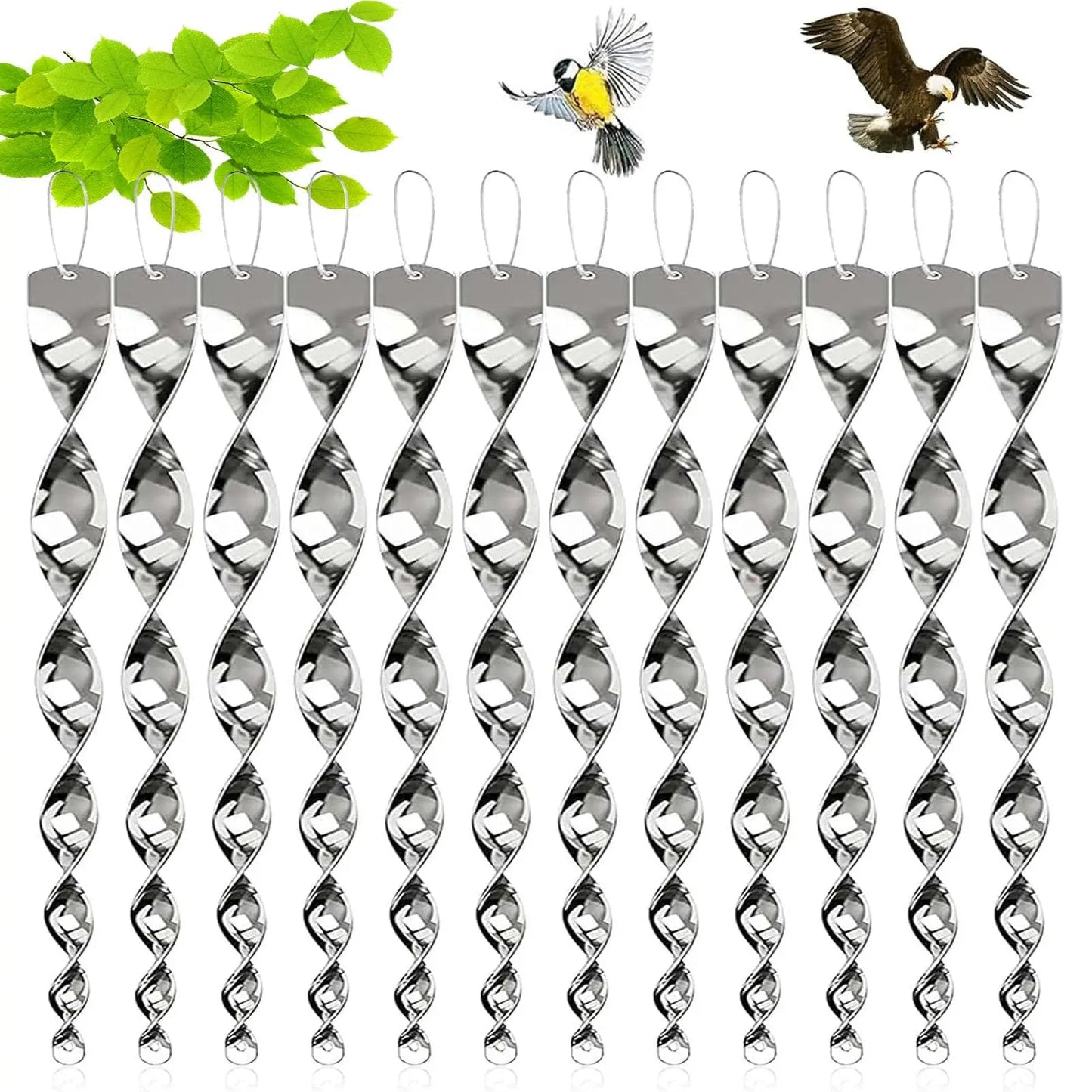Rotating Reflective Spiral Rod with Included Hanging Rope for Bird Deterrent