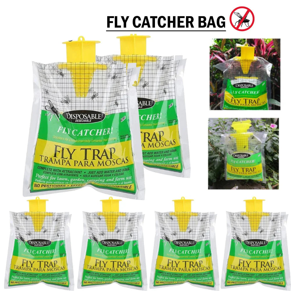 Disposable Fly Trap with Water Activated Bait and Hanging Loop for Outdoor Use