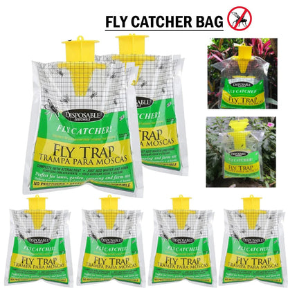 Disposable Fly Trap with Water Activated Bait and Hanging Loop for Outdoor Use