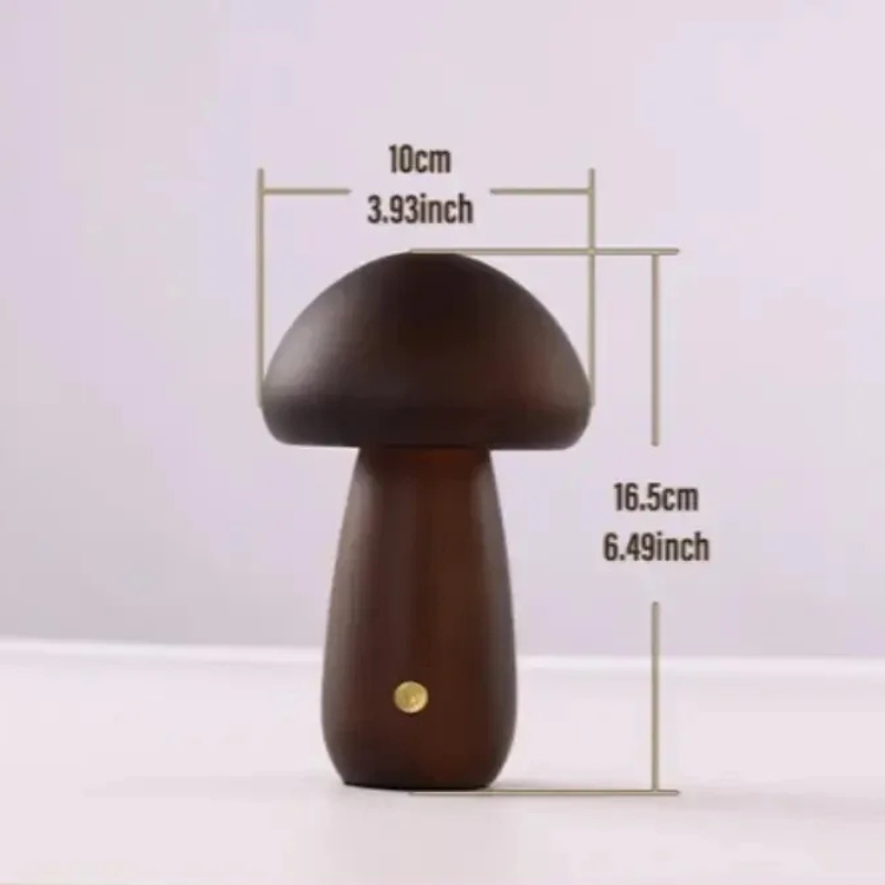 Wooden Mushroom Night Light with Touch Control and Rechargeable Battery
