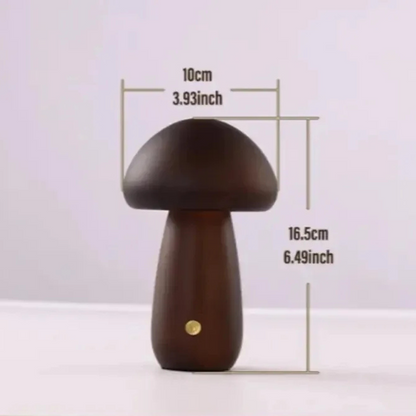 Wooden Mushroom Night Light with Touch Control and Rechargeable Battery